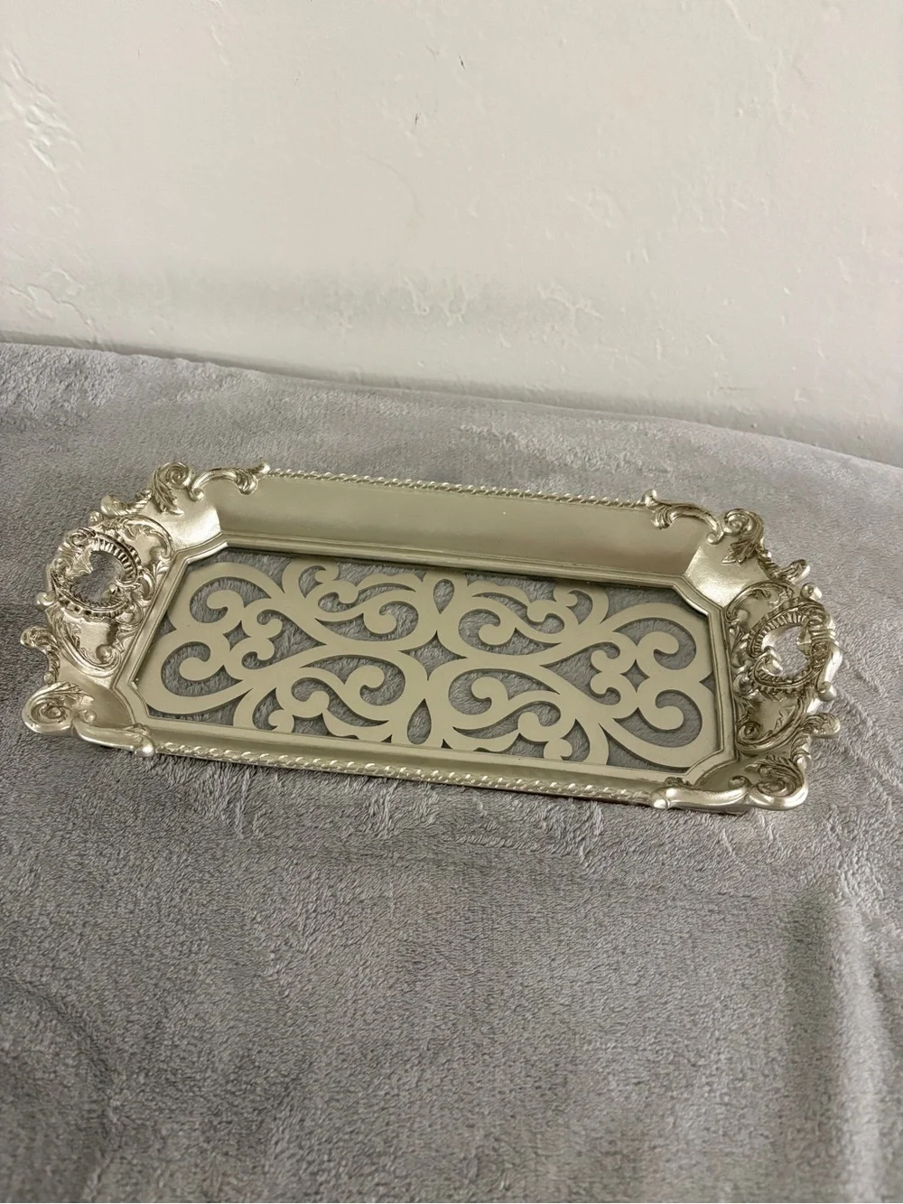 Ornate Silver Decorative Vanity Tray